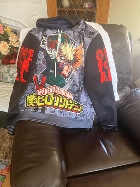 My Hero Academia Graphic Pullover Hoodie - Black/Grey with Red Accent